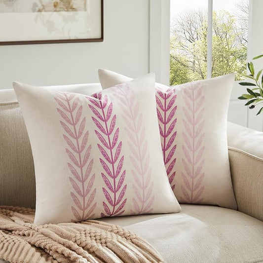 100% Cotton Farmhouse Leaves Throw Pillow Covers Set of 2, 18x18 Inch Mixed by Unknown