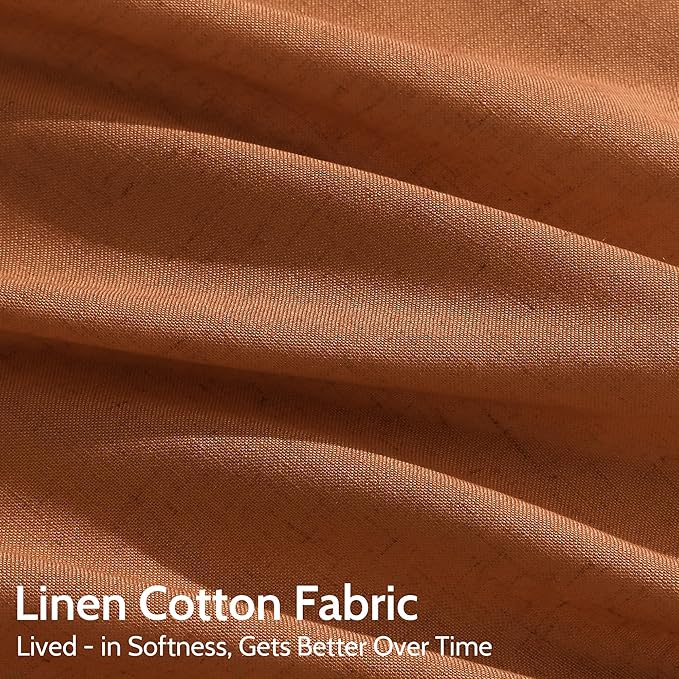 Desert Orange Semi Sheer Curtains 120 Inches Set Back Tab Loop Pocket Linen - Image 4