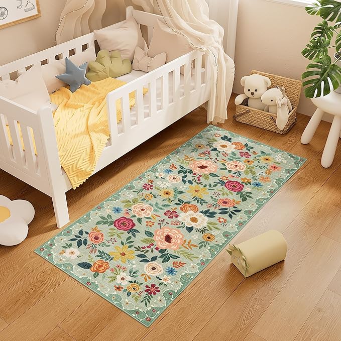 DUKINO 2x5 Runner Rug for Hallway, Washable Kitchen Floral Runner Rug - Image 2