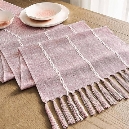 ZeeMart Farmhouse Braided Striped Table Runner, Rustic Pink Table Runners 36 - Image 7
