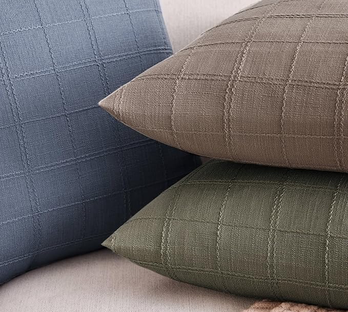 ZeeMart Linen Checked Throw Pillow Covers Set of 2, 18x18 Inch Allover Grid - Image 4