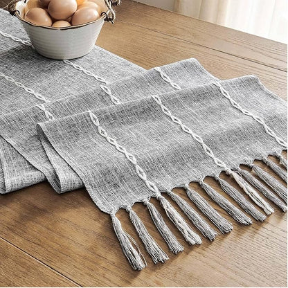 ZeeMart Farmhouse Braided Striped Table Runner, Rustic Grey Table Runners 48 - Image 7