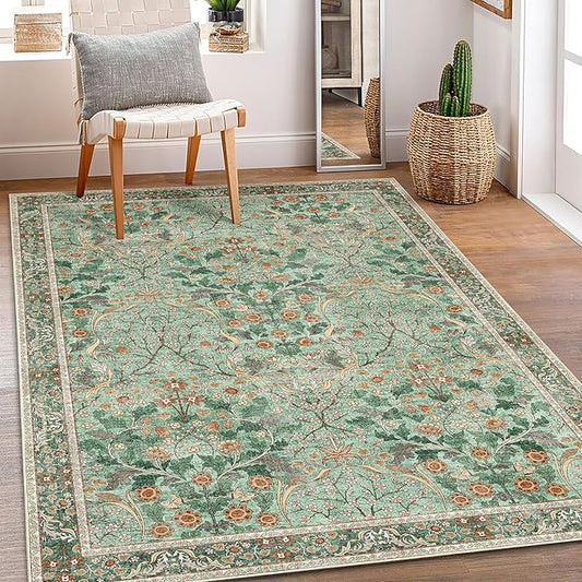 MUJOO 3x5 Green Rug Washable, Floral Area Rug by MUJOO