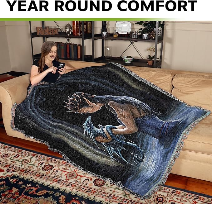 Pure Country Weavers Water Dragon Woven Blanket by Anne Stokes - Image 3