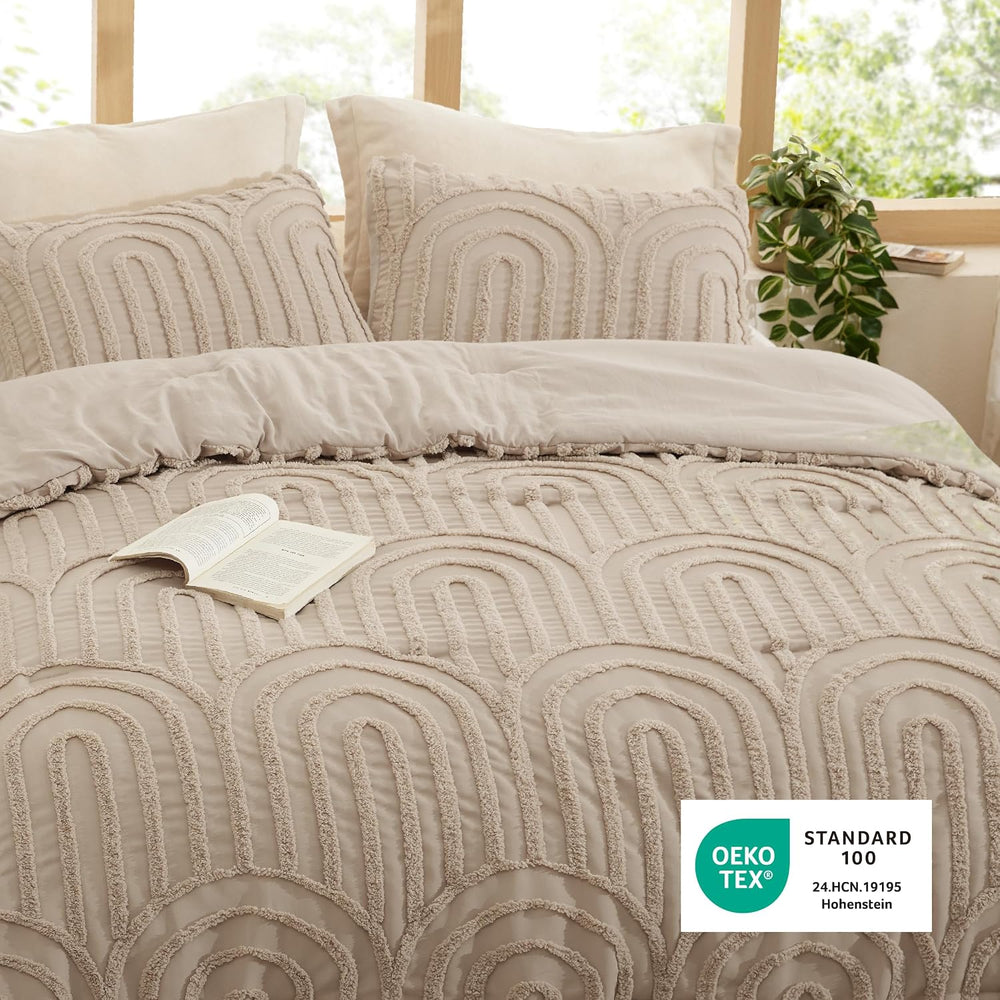 Bedsure Boho Comforter Set Queen,Bedroom Decor Cozy Bedding Set Khaki