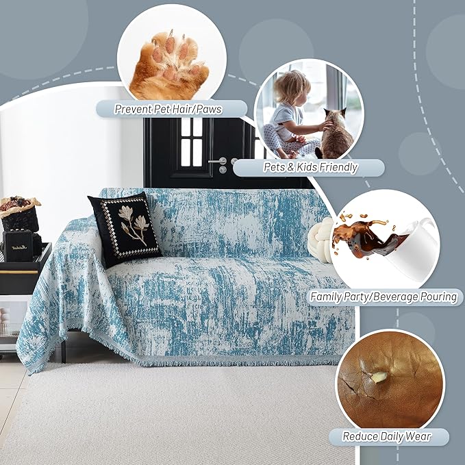 MYSKY HOME Boho Couch Cover for Dogs Washable Sage Abstract Couch Sofa - Image 3