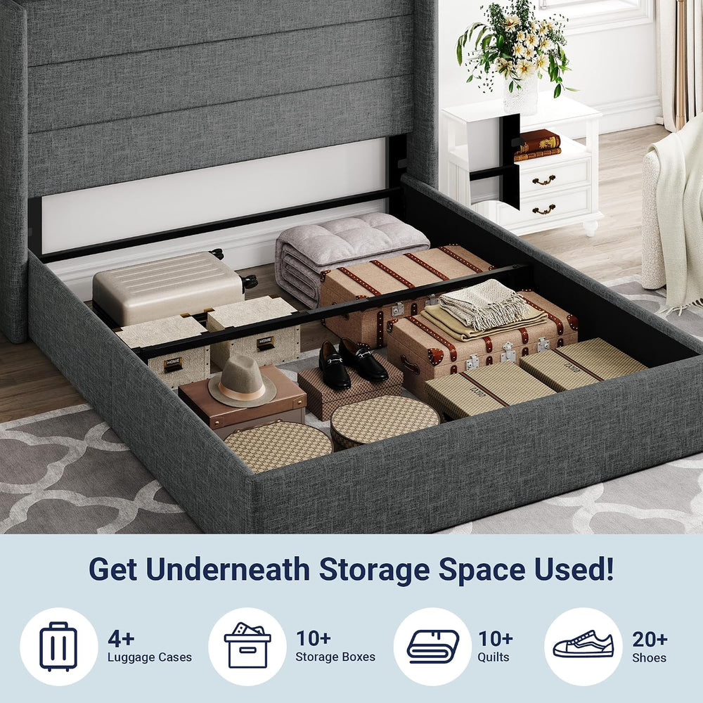 Allewie Queen Size Lift Up Hydraulic Storage Bed Frame Dark Grey