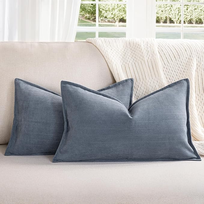 ZWJD Dusty Blue Pillow Covers 12x20 Set of 2 Chenille Throw Pillow Covers by ZWJD