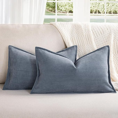 ZWJD Dusty Blue Pillow Covers 12x20 Set of 2 Chenille Throw Pillow Covers by ZWJD