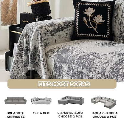 MEETSKY Boho Couch Cover for 2 Cushion Couch Sofa, Chenille Sofa Cover for - Image 5