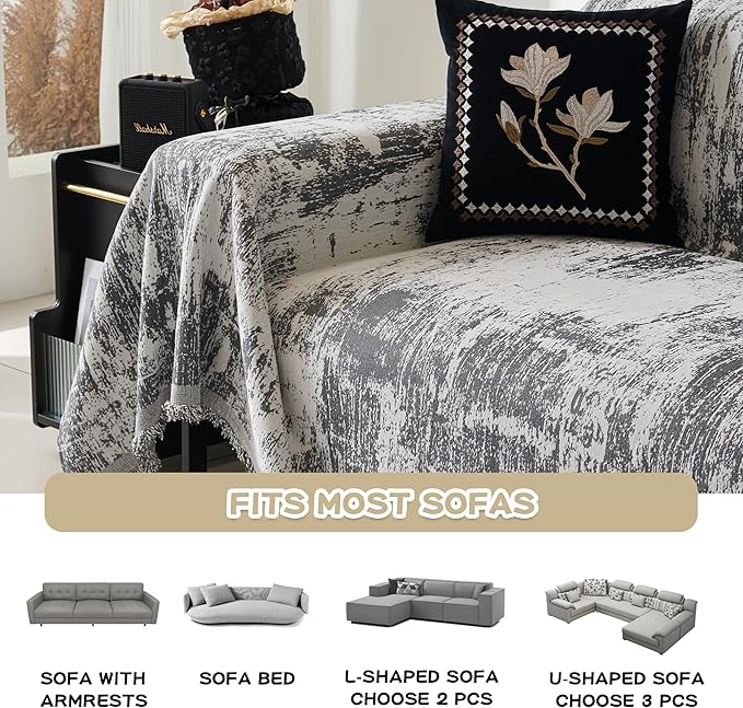MEETSKY Couch Cover Sectional Sofa Covers Washable Chenille Geometric Abstract - Image 4