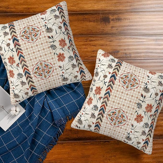 Throw Pillow Covers Boho Floral Pillow Covers 16x16 Inch Set of 2 Throw Pillows - Image 7