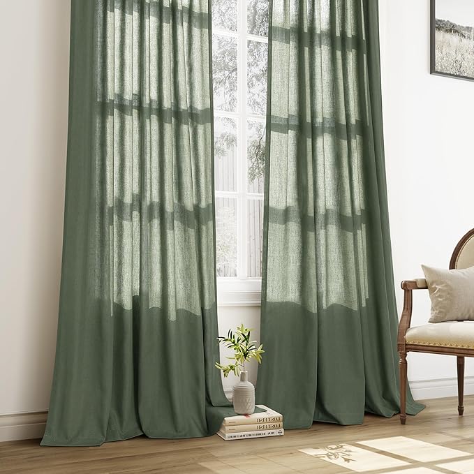 Olive Green Pinch Pleated Linen Curtains 95 Inches Long - Image 6