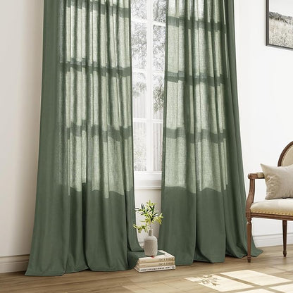Olive Green Pinch Pleated Linen Curtains 84 Inches Long - Image 7