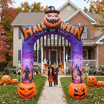 10 FT Halloween Inflatable Archway, Built-in LED Lights, Blow Up Outdoor Yard Decoration with Grim Reaper Witch Bat Patterns for Front Lawn Garden Party Décor Outdoor Holiday Party