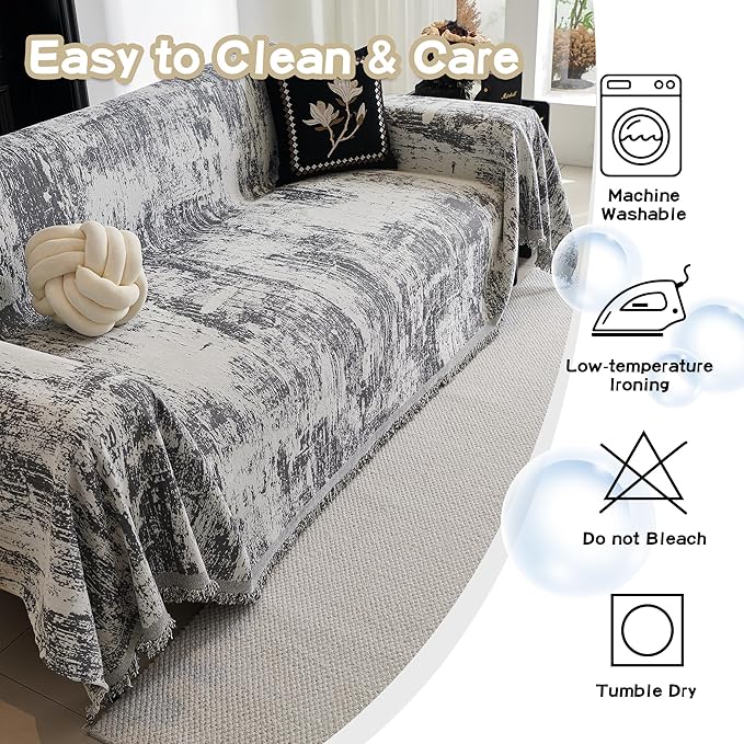 MEETSKY Boho Couch Cover for 2 Cushion Couch Sofa, Chenille Sofa Cover for - Image 8