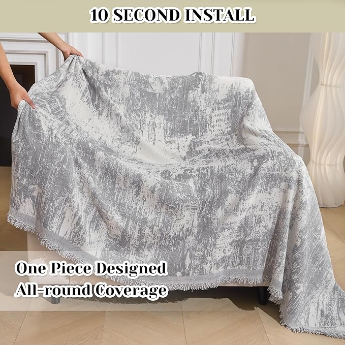 MEETSKY Small Couch Cover Oversized Chair Cover Washable, Chenille Soft Throws - Image 2