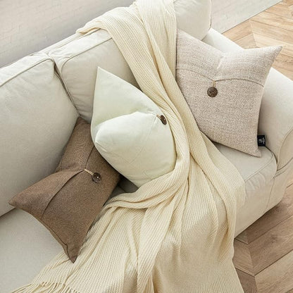 Phantoscope Pack of 2 Farmhouse Throw Pillow Covers Button Vintage Linen - Image 4
