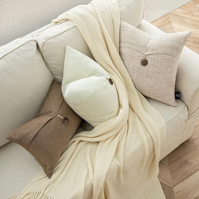 Phantoscope Pack of 2 Farmhouse Throw Pillow Covers Premium Coconut Button - Image 5