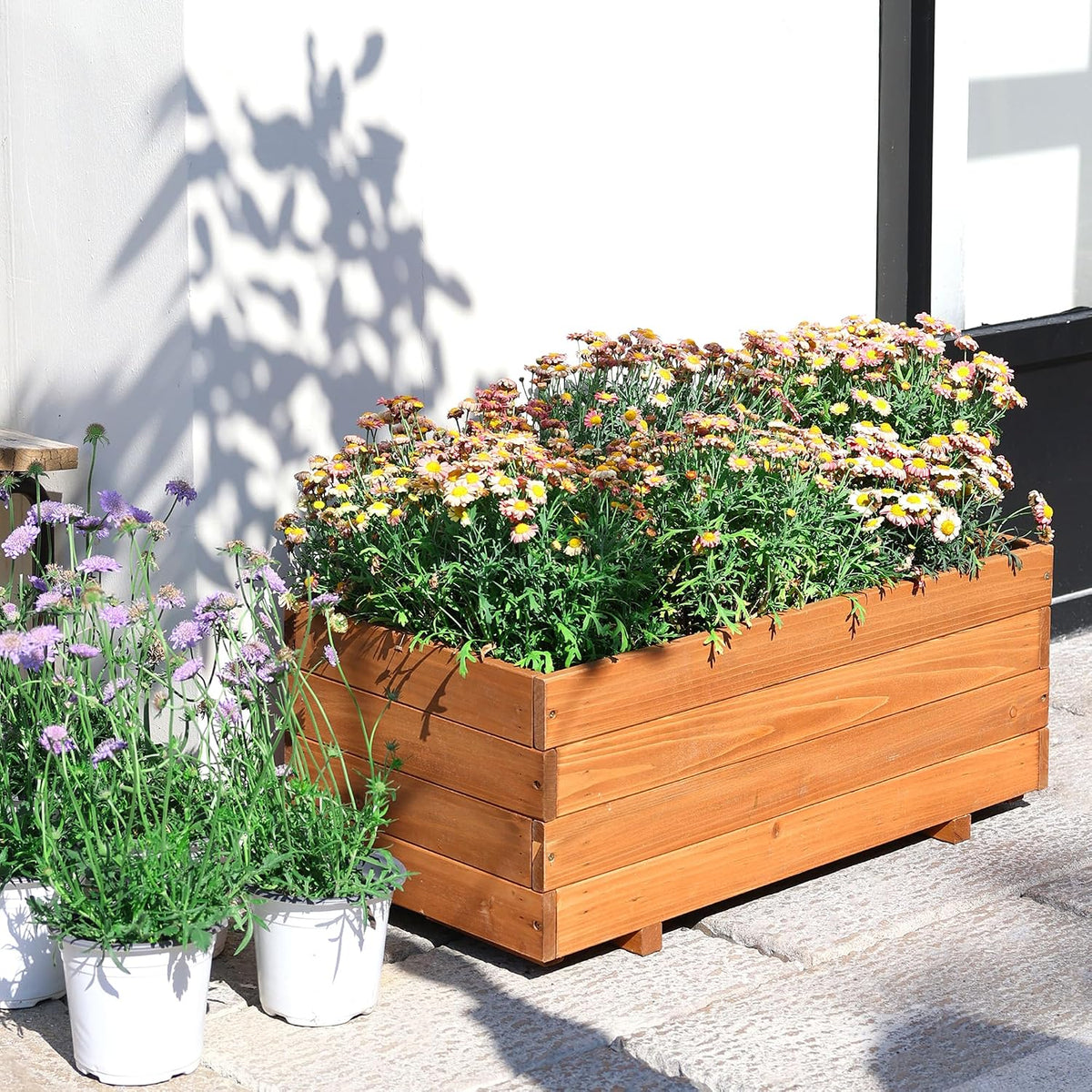 raised garden beds outdoor, rectangular planter for garden showing dimensions