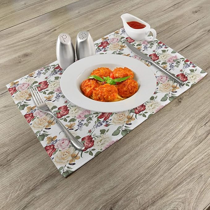 Ambesonne Shabby Flora Place Mats Set of 4, Summer Spring Season Buds Roses - Image 2