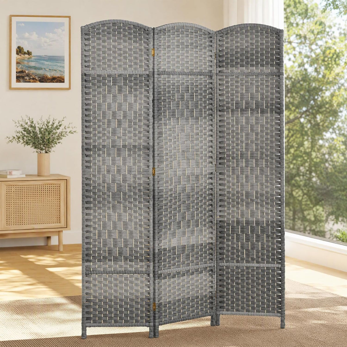 homcom 3 panel room divider 6 ft privacy, front angle view
