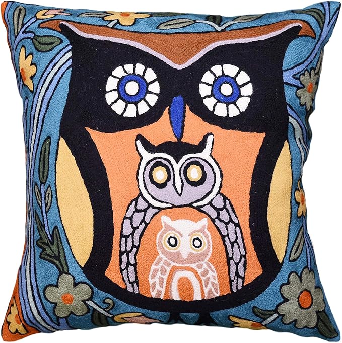 Nestling Owl Pillow Cover | Colorful Owls Pillows | Modern Owl Cushion | Owl by Kashmir+Designs