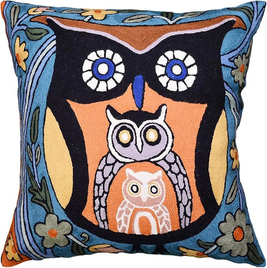 Nestling Owl Pillow Cover | Colorful Owls Pillows | Modern Owl Cushion | Owl by Kashmir+Designs