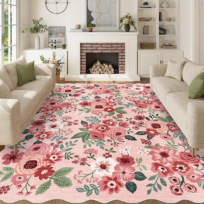 DUKINO 8x10 Area Rug, Floral Washable Rugs - Image 3