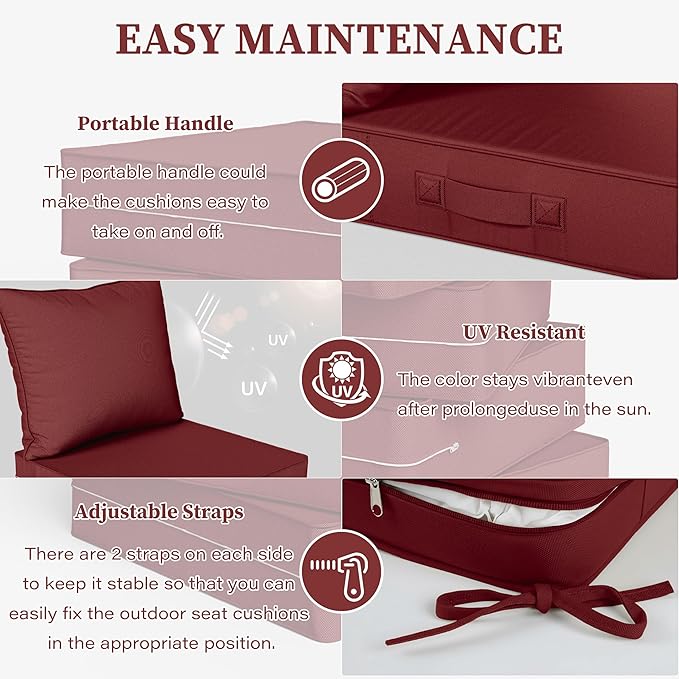 Outdoor Seat Cushion Set 24 L × 24 W × 5 H Inch Waterproof & Fade Resistant - Image 4