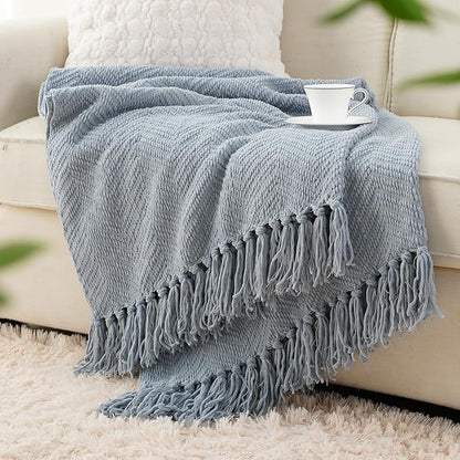 BATTILO HOME Bluish Grey Chenille Throw Blanket - Image 5