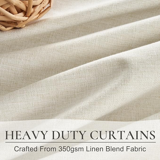 Warm Cream Thick Linen Black Out Curtains 86 Inch Long - Image 5