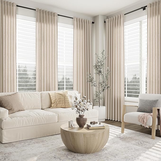 Light Brown Pinch Pleat Linen Curtains 96 Inch Length 2 Panels Set - Image 6