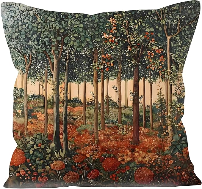Rustic William Morris Inspired Autumn Forest Decor Throw Pillow Covers 18x18 by Unknown