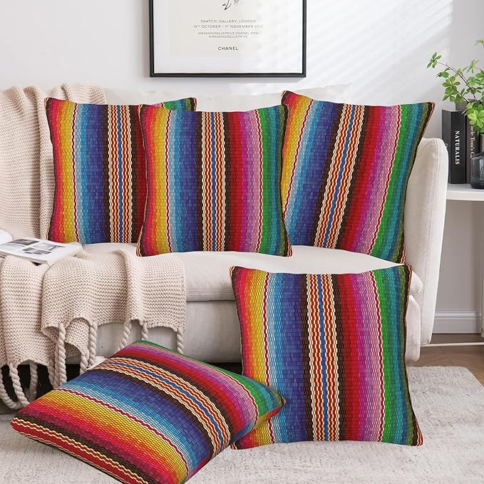 Throw Pillow Covers Blanket Stripes Pillow Covers 18x18 Inch Set of 2 Colorful - Image 6