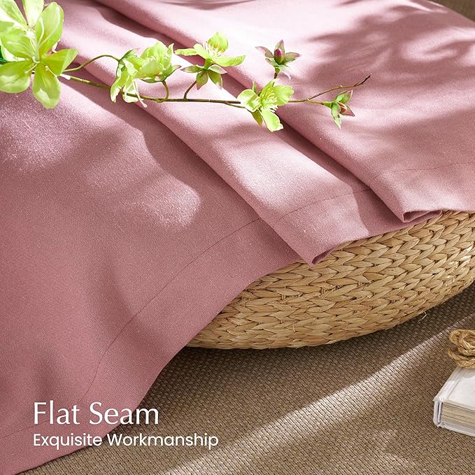 NICETOWN Linen Pink Curtains for Girls Room, Grommet Thick Flax Semi Sheer - Image 6