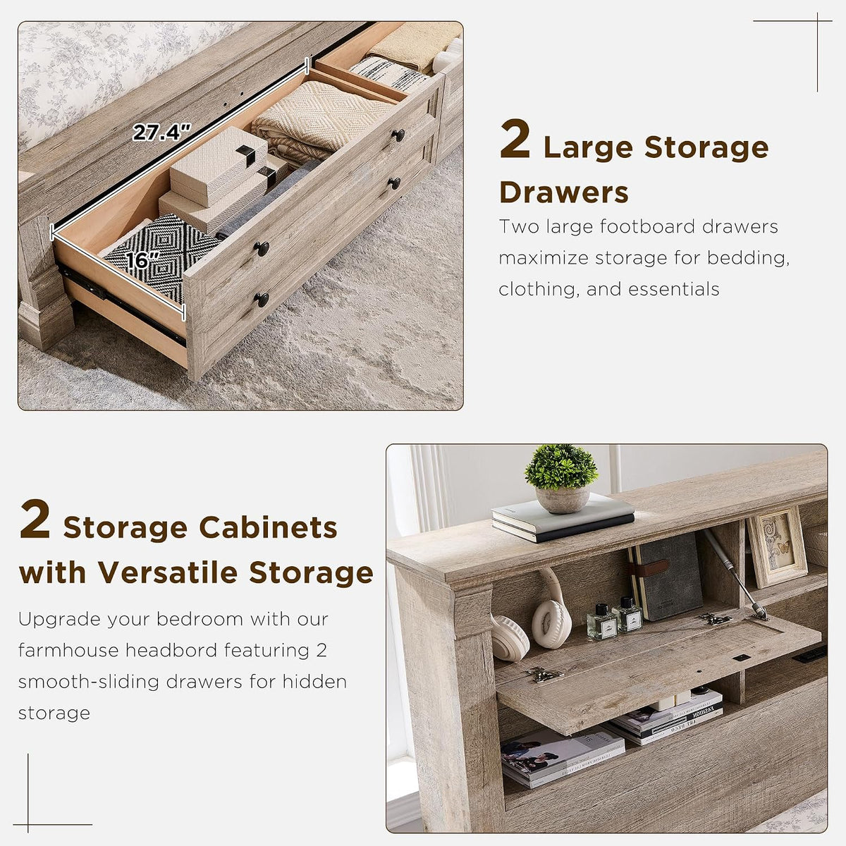 queen size bed frame 2 drawer & 4, side view
