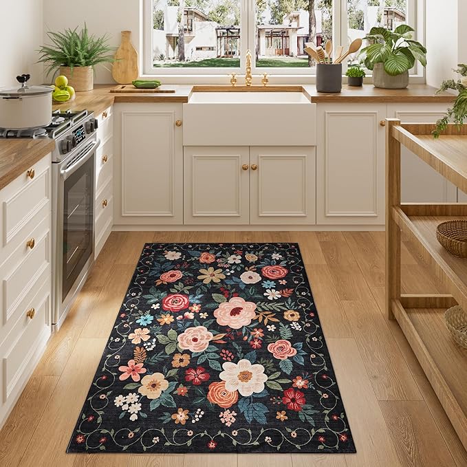 DUKINO 3x4 Area Rug, Lightweight Non Slip Washable Floral Rug, Indoor Low Pile by DUKINO