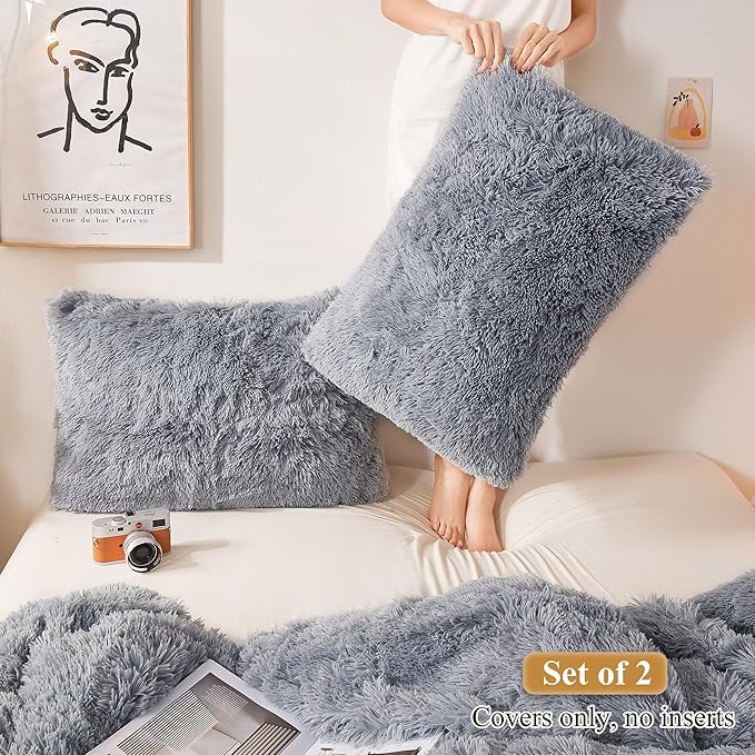 XeGe Faux Fur Throw Pillow Cases, Plush Shaggy Ultra Soft Pillow Covers - Image 2