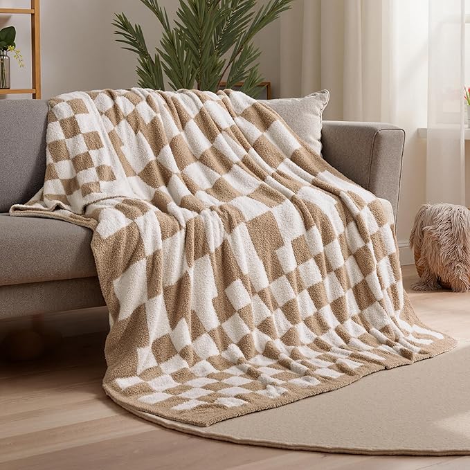 Joiedomi Twin Blanket for Couch Bed, Checkered Knitted Blankets Gifts for Women by Joiedomi