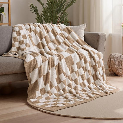 Joiedomi Twin Blanket for Couch Bed, Checkered Knitted Blankets Gifts for Women by Joiedomi