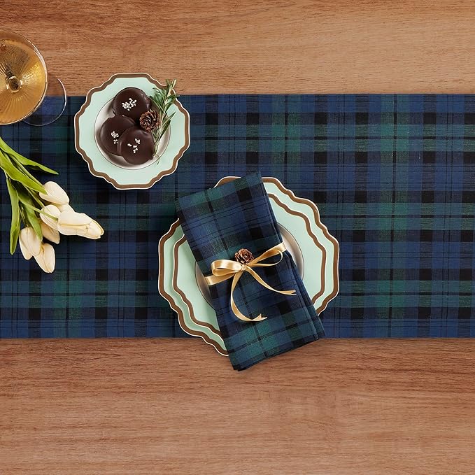 Solino Home Linen Plaid Table Runner 108 Inches Long - Image 3