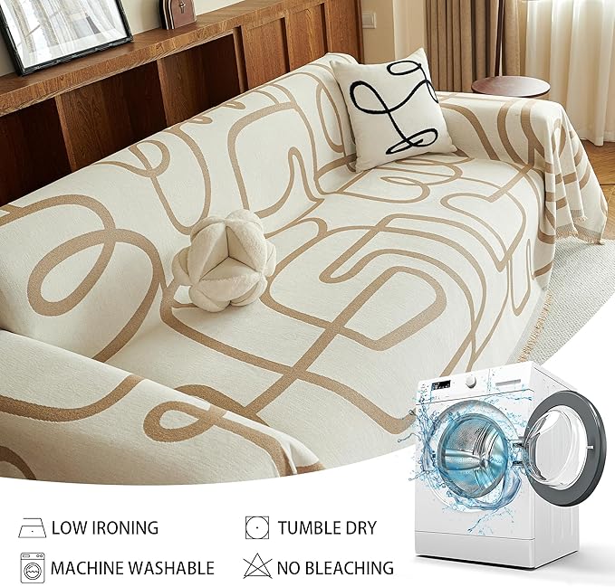 MEETSKY Washable Sofa Cover Boho Geometric Line Chenille Couch Cover - Image 7