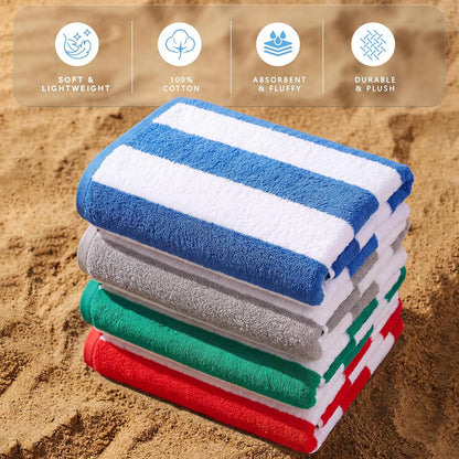 utopia towels beach towels, 4 pack, 30x60 in, side view