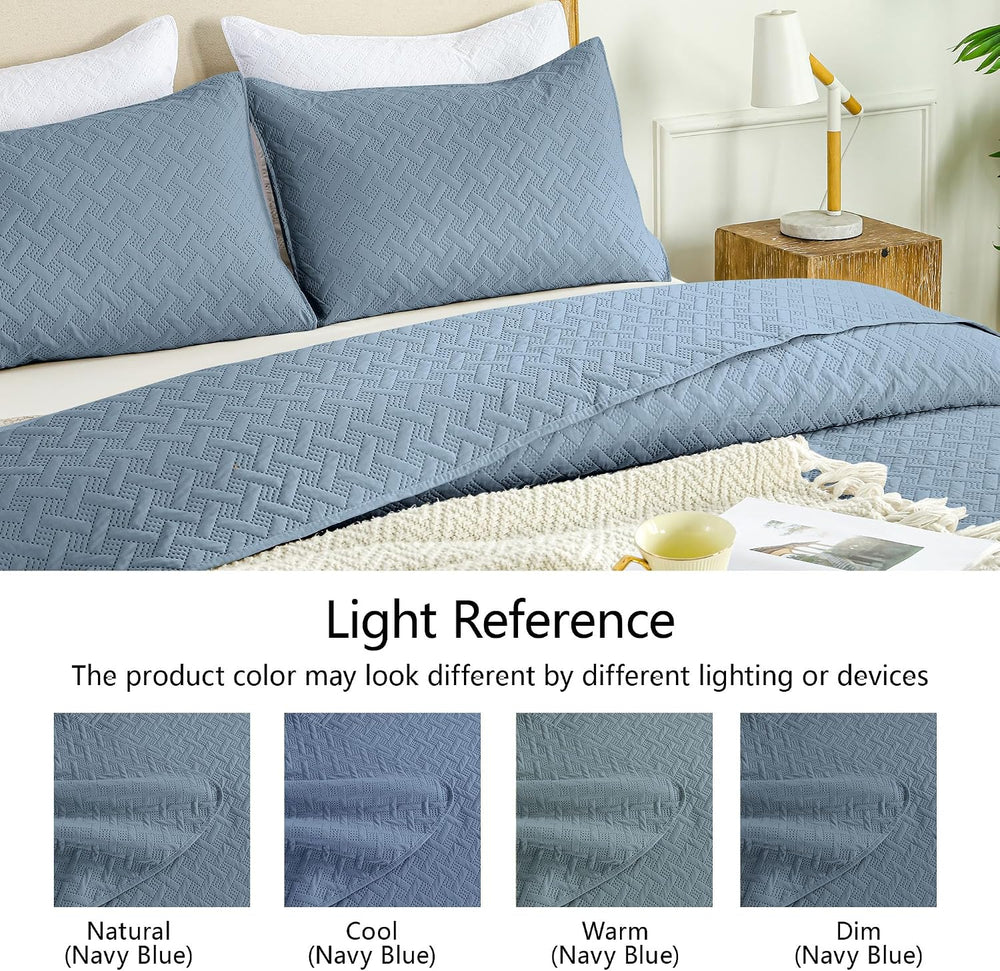 FLYMME Quilts King Size,Lightweight Dusty Blue Bedspreads,Basket Weave Patter...