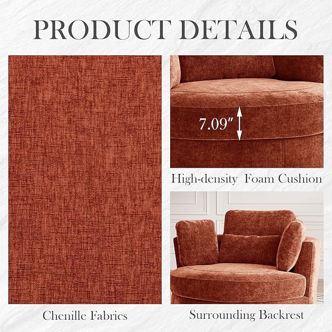 Aoiy & Wifon 50.2'' W Oversized Swivel Barrel Chair, Terracotta Swivel Accent - Image 4