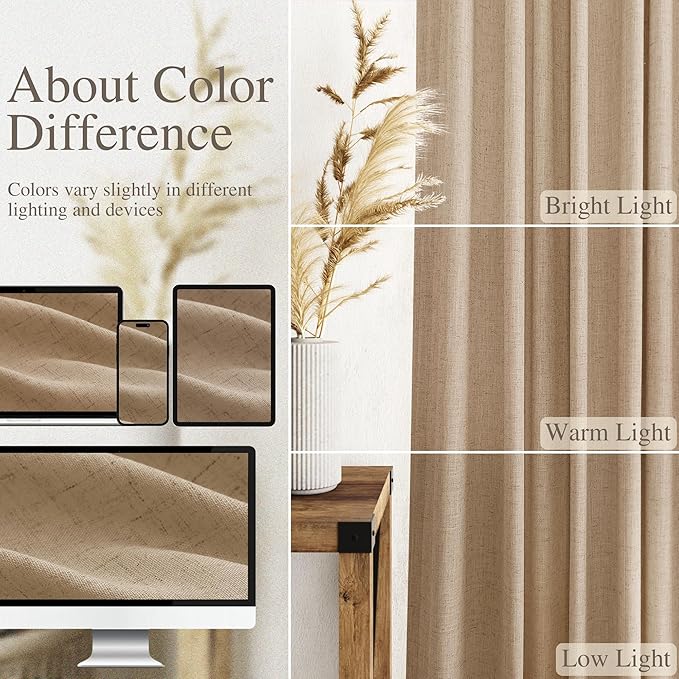 Nanspring Sand Beige Curtains 96 Inch Length 2 Panels Set - Image 3