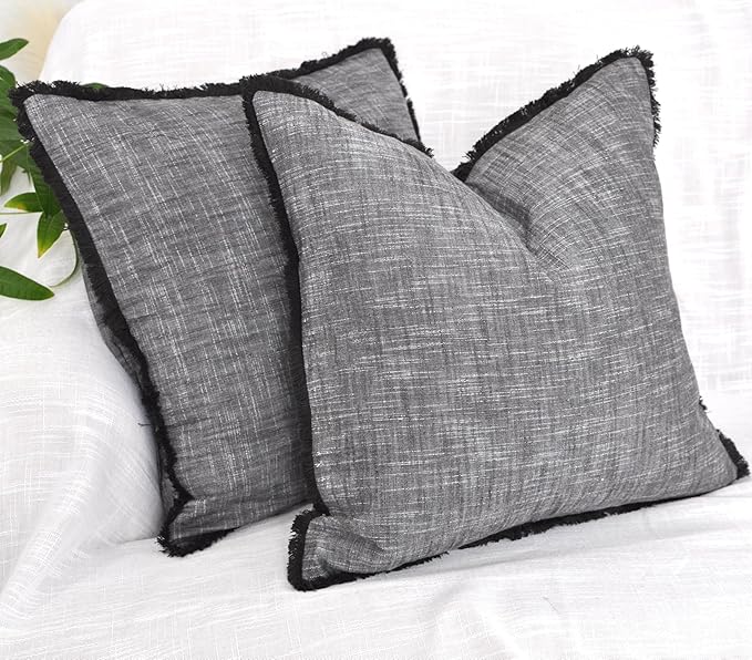 18×18 Grey Textured Cotton Throw Pillow Covers - Image 5