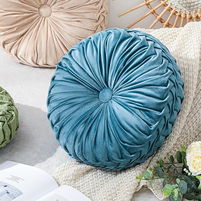 1 Pcs Round Throw Pillows Decorative Velvet Pleated Throw Pillows 15'' Diameter - Image 5