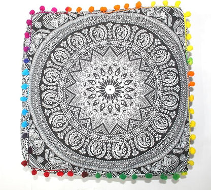 CRAFT KALA Black Elephant Flower Large Hippie Mandala Meditation Floor Ottoman - Image 3